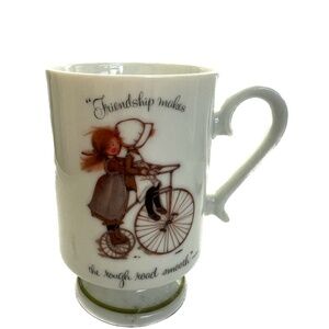 Vintage Holly Hobbie Mug  Friendship Makes the Rough Wood Smooth White Porcelain